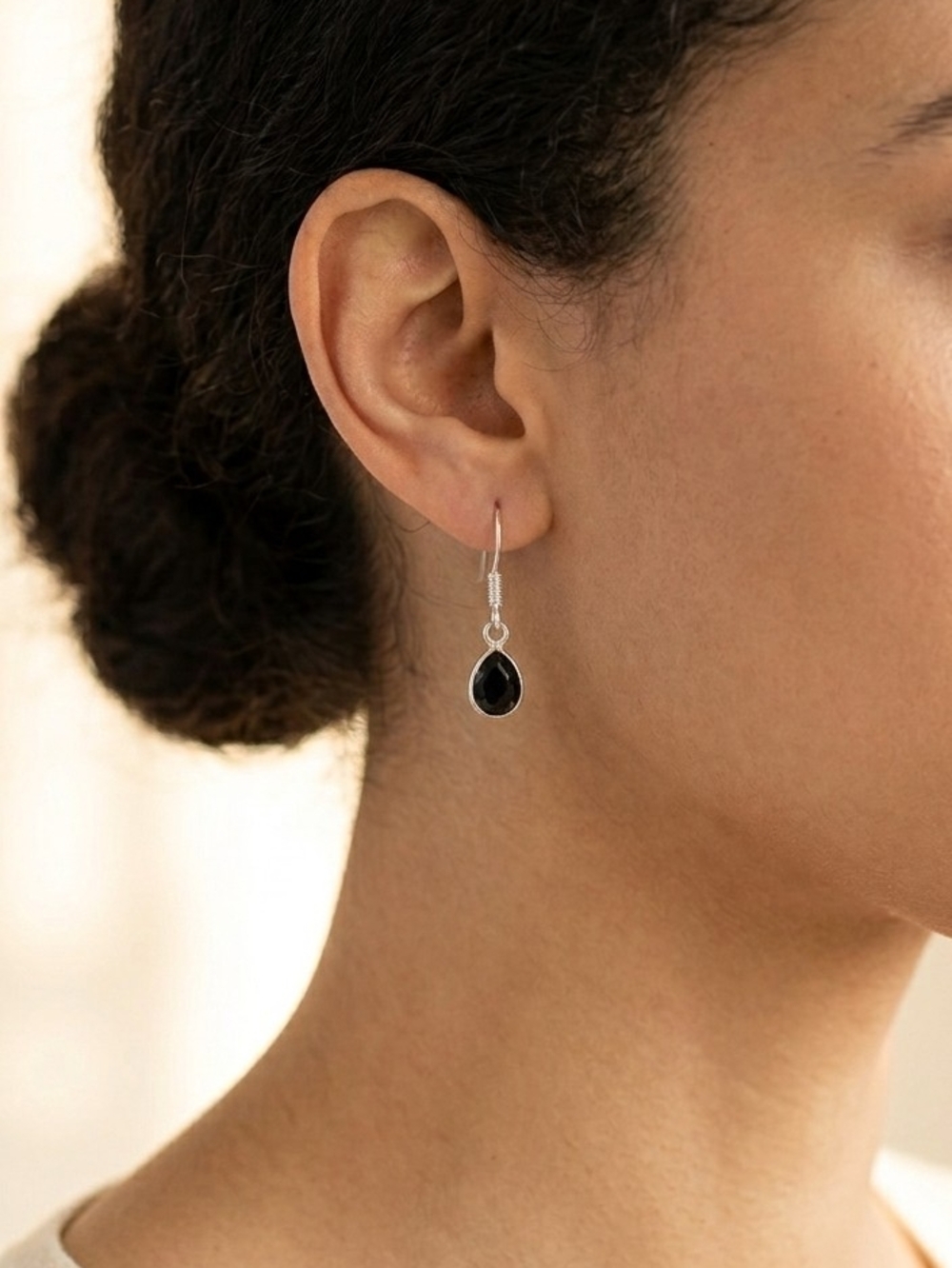 Sterling Silver Teardrop Black Onyx Drop Earrings - Elegant Women Jewelry